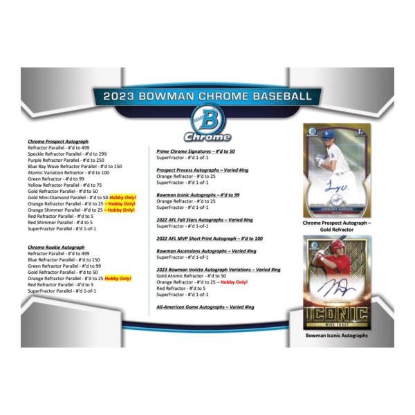 2023BowmanChromeBaseballHobbyBox_4-1 2023 Bowman Chrome Baseball Hobby Box