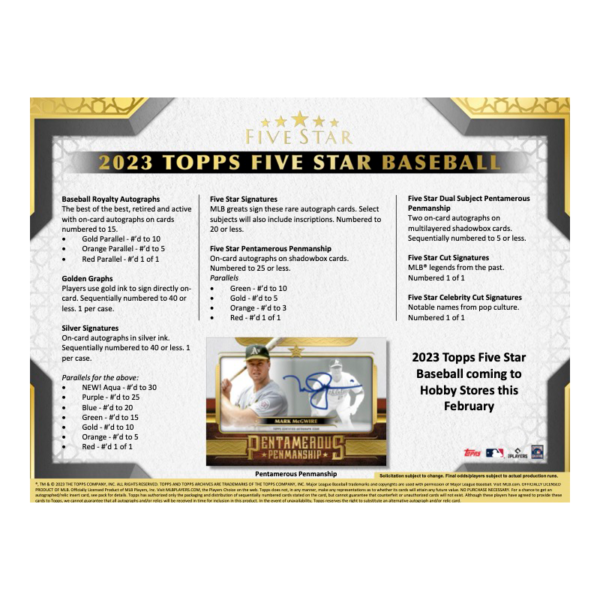 2023ToppsFiveStarBaseballHobbyBox_4 2023 Topps Five Star Baseball Hobby Box