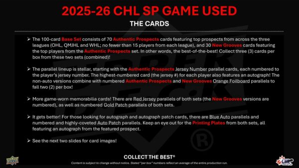 940861ss-3 2025/26 Upper Deck CHL SP Game Used Hockey Hobby 20-Box Case